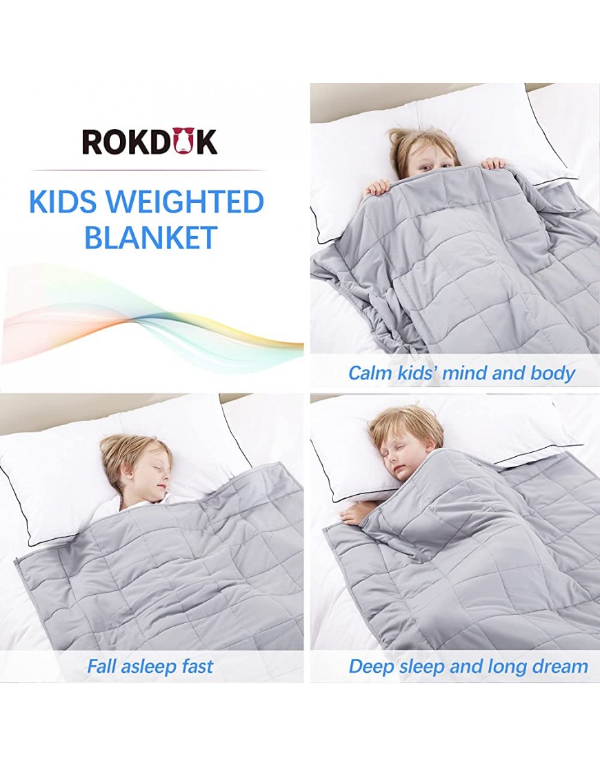 Rokduk Weighted Blanket Kids 3 Pound 36x48 in 1800 Brushed Microfiber Breathable & Hypoallergenic Toddler Weighted Blanket with Non-Toxic Glass Beads Small Heavy Blanket Throw Grey - BOW8RJAUR