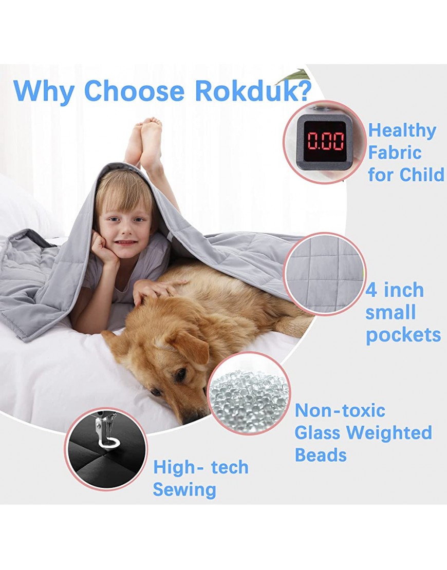Rokduk Weighted Blanket Kids 3 Pound 36x48 in 1800 Brushed Microfiber Breathable & Hypoallergenic Toddler Weighted Blanket with Non-Toxic Glass Beads Small Heavy Blanket Throw Grey - BFB7M99KB