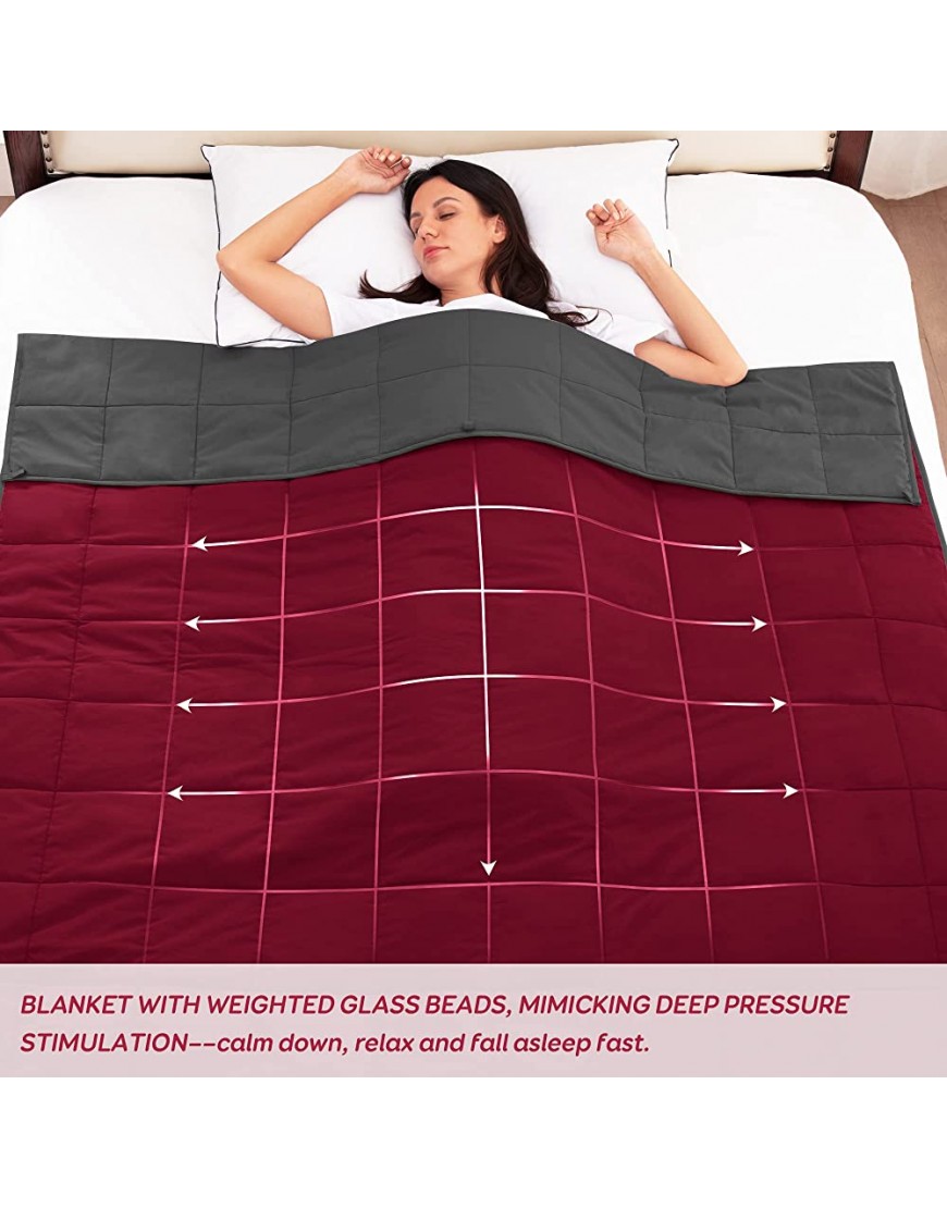 Rokduk Weighted Blanket Twin 10 Pounds 48x72 in Cooling Weighted Blanket Throw Size for Adults 1800 Brushed Microfiber Reversible Heavy Blanket with Premium Glass Beads Dark Grey & Wine Red - BWURGVFFL