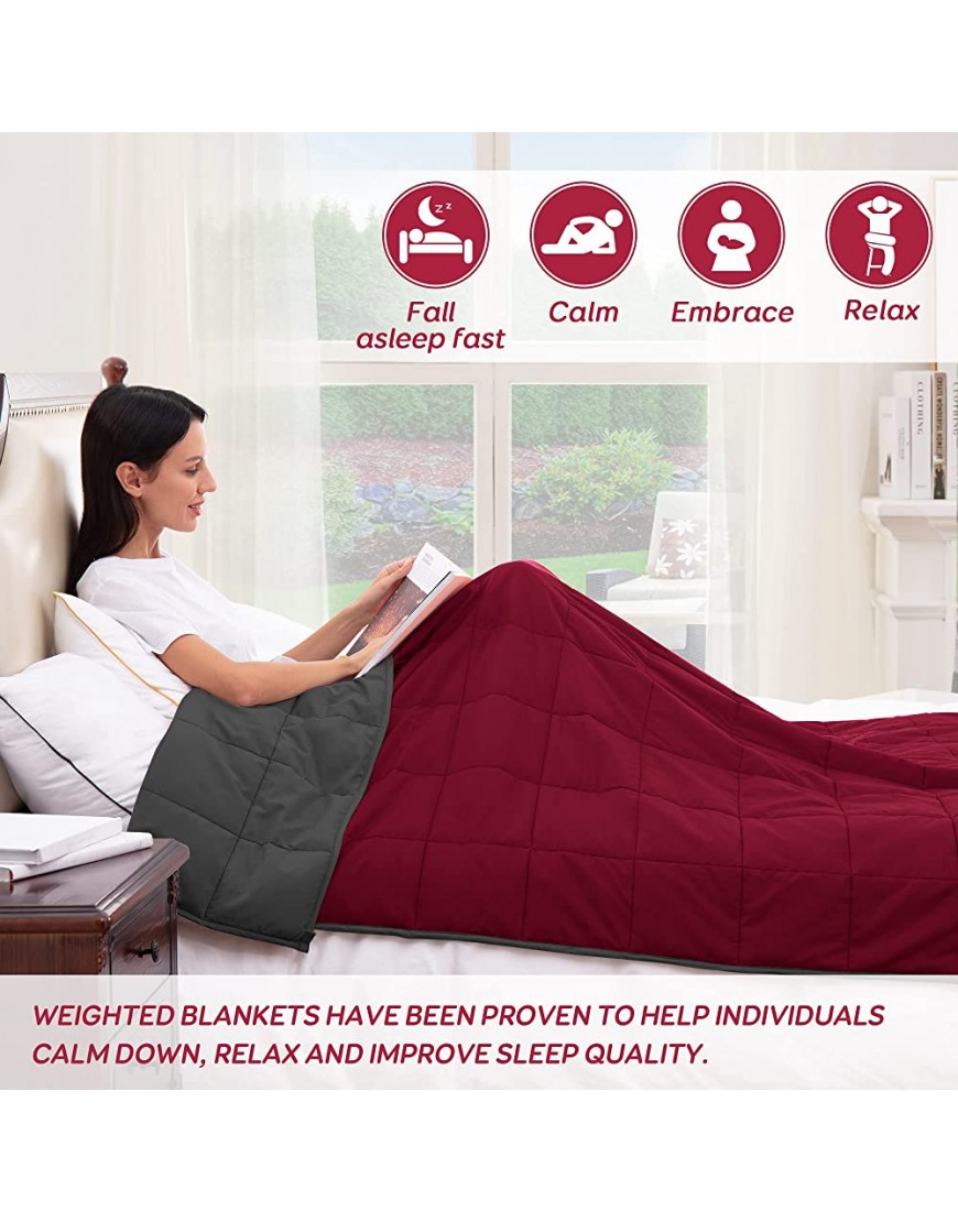 Rokduk Weighted Blanket Twin 10 Pounds 48x72 in Cooling Weighted Blanket Throw Size for Adults 1800 Brushed Microfiber Reversible Heavy Blanket with Premium Glass Beads Dark Grey & Wine Red - BWURGVFFL