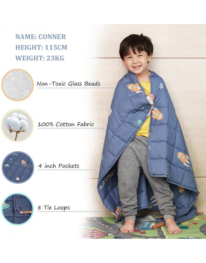 ROSMARUS 5lbs Weighted Blanket for Kids 100% Cotton Toddler Heavy Throw Blanket with Glass Beads 36 x 48 inches Kids Weighted Comforter Interstellar Blue - B7KL85UAV