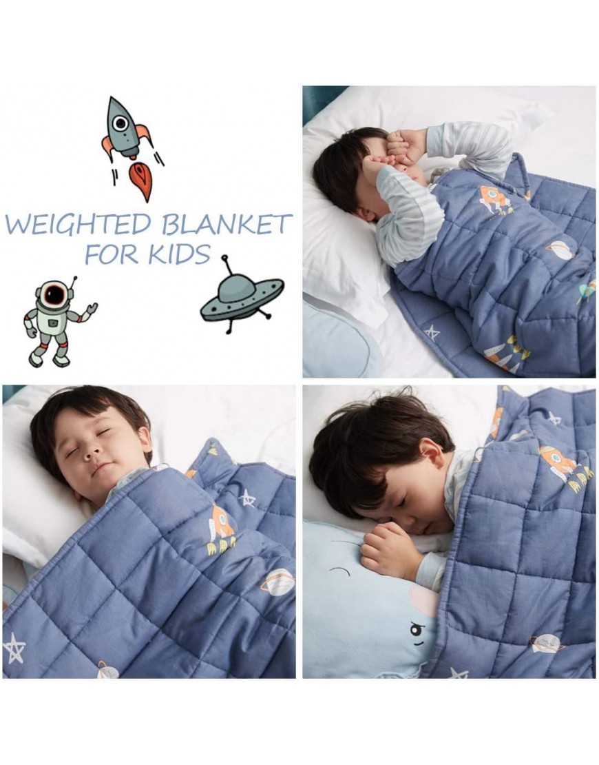ROSMARUS 5lbs Weighted Blanket for Kids 100% Cotton Toddler Heavy Throw Blanket with Glass Beads 36 x 48 inches Kids Weighted Comforter Interstellar Blue - B7KL85UAV