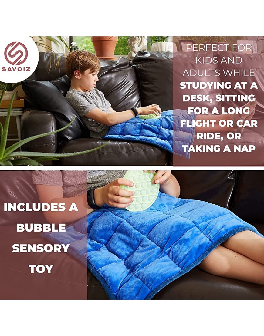 SAVOIZ -Weighted Lap Pad for Kids 5 pounds Great Sensory Weighted Lap Blanket for Kids in School & On-The-Go Calming Sensory Pad with Minky Fabric -Includes Fidget Toy - BBI4BHP38