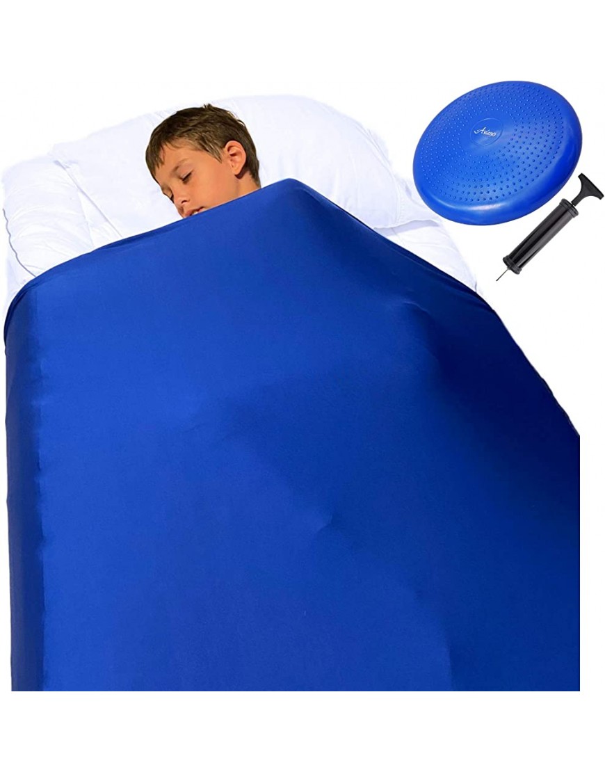Sensory Compression Blanket for Kids – Plus Wobble Seat Cushion Breathable Compression Sheet Twin and Wiggle Disc Sensory Sheets for Focus and Sleep for Autism Sensory Processing Disorder ADHD Blue - BE6KRT1JY