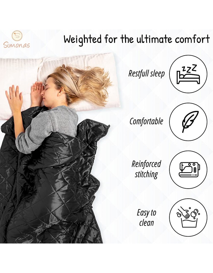 Simonas Luxury Satin Soft Weighted Blanket for Better Sleep 60 inx 80 in Queen Size 12 Lb Perfect for Any Season New Special Colors Limited Edition Black Medium Ss - BFFHOYXSW