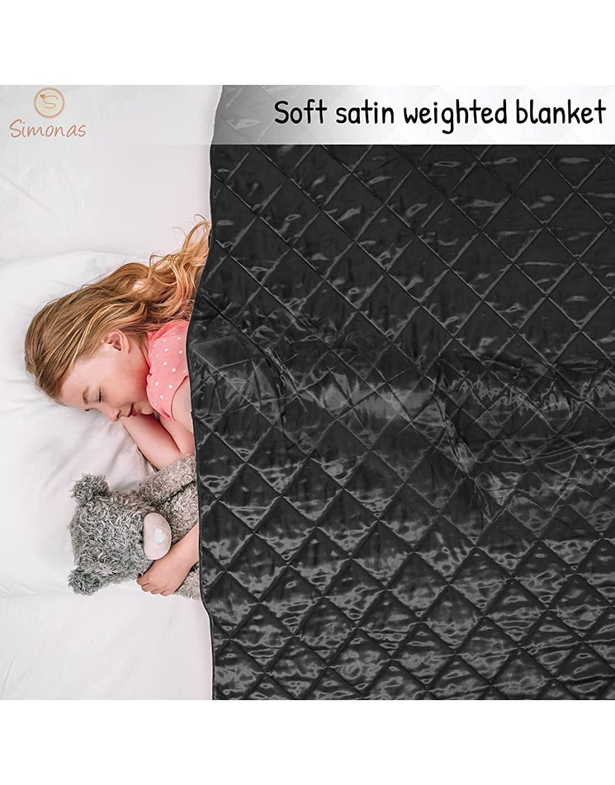 Simonas Luxury Satin Soft Weighted Blanket for Better Sleep 60 inx 80 in Queen Size 12 Lb Perfect for Any Season New Special Colors Limited Edition Black Medium Ss - BFFHOYXSW