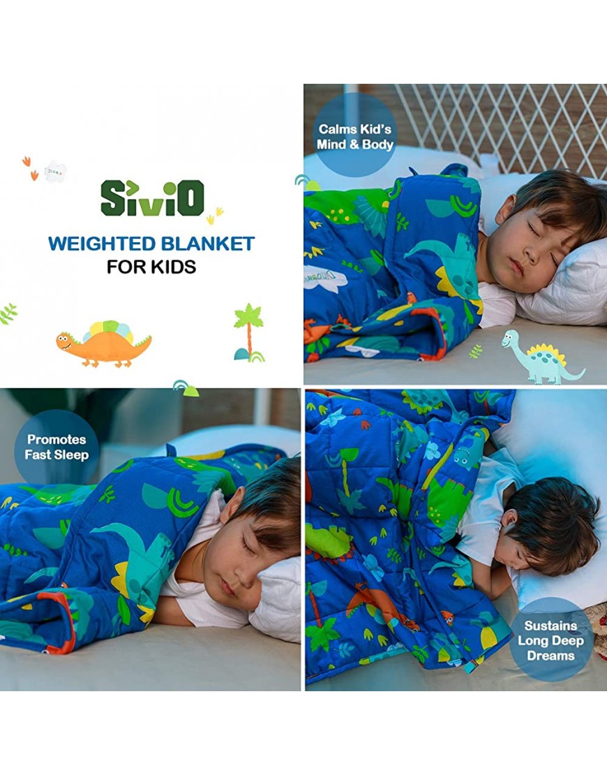 Sivio Kids Weighted Blanket 5 lbs 36 x 48 inches 100% Natural Cotton Heavy Blanket for Kids and Toddler Blue Dinosaur - B0X009RLF