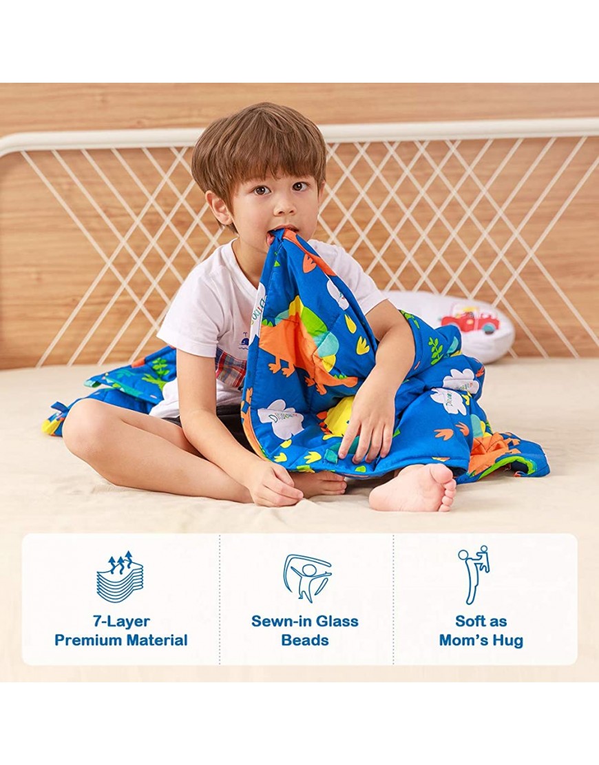 Sivio Kids Weighted Blanket 5 lbs 36 x 48 inches 100% Natural Cotton Heavy Blanket for Kids and Toddler Blue Dinosaur - B0X009RLF