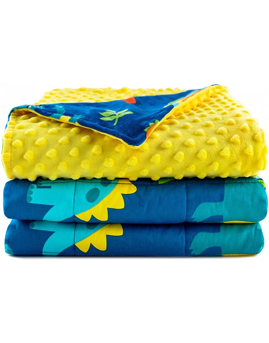 Sivio Kids Weighted Blanket & Removable Duvet Cover Set 100% Cotton Weighted Comforter with Glass Beads 3lbs 36 × 48 inch Minky Dotted Cover Machine Washable Blue Dinosaur - BEXY6D285