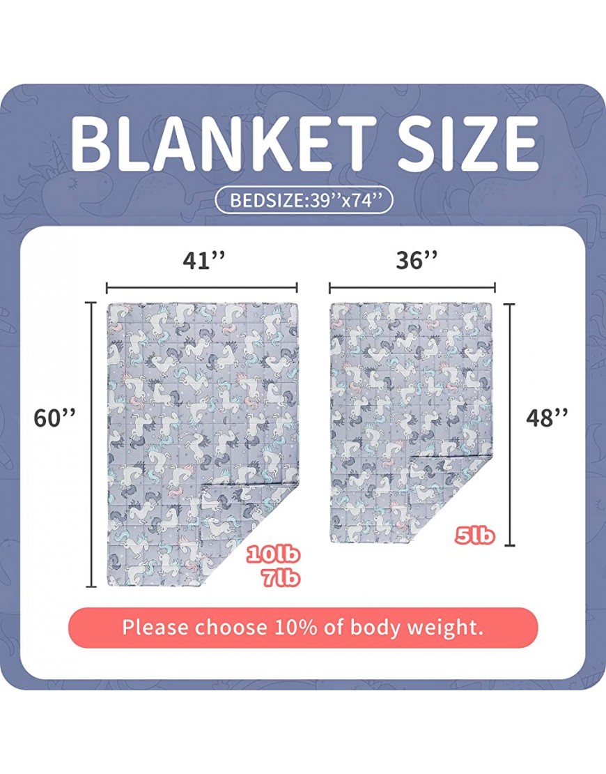 Tempcore Weighted Blanket for Kids 5lbs Toddler Weighted Blanket 36x48 100% Breathable & Soft Cotton Cover Grey,Unicorn Kids Weighted Blanket 5 lbs Heavy Blanket Soft Material with Glass Beads - BVXJJ0P1W