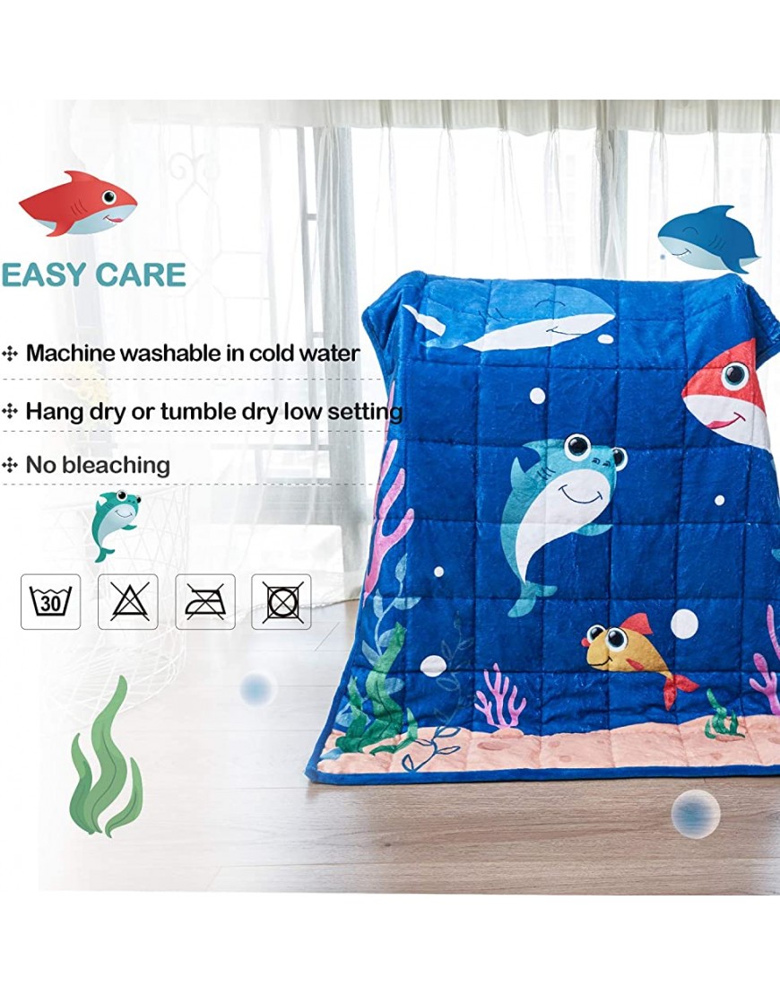 Topblan Kids Fleece Weighted Blanket 5lbs for Toddlers Ultra Soft Flannel with Cute Cartoon Prints Plush Fuzzy Warm Coral Velvet Throw Blanket 36x48 Shark Baby - B9XFVQ3JM