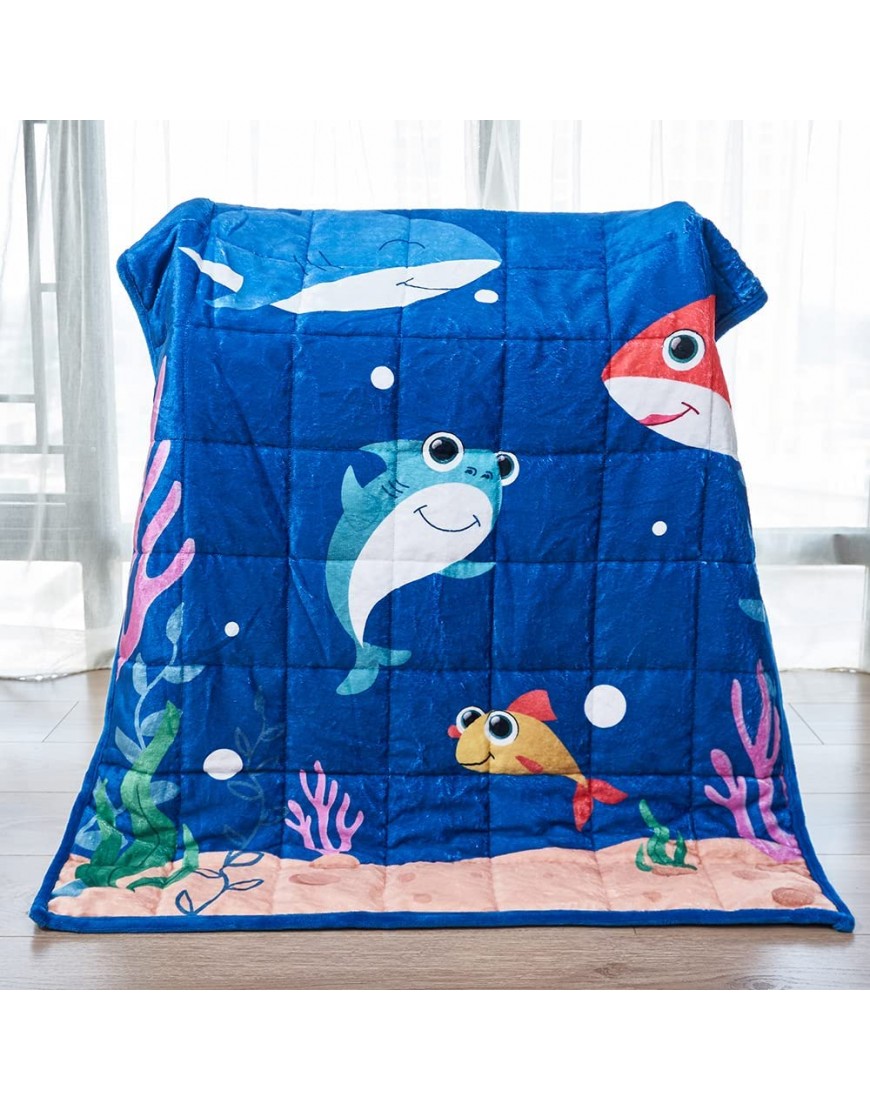 Topblan Kids Fleece Weighted Blanket 5lbs for Toddlers Ultra Soft Flannel with Cute Cartoon Prints Plush Fuzzy Warm Coral Velvet Throw Blanket 36"x48" Shark Baby - B9XFVQ3JM