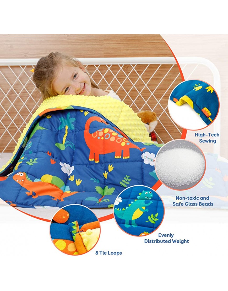 Uttermara Kids Weighted Blanket 5 lbs Ultra Cozy Minky Fleece and Cotton Sided with Cartoon Patterns Reversible Heavy Blanket Great for Calming and Sleeping 36x48 inches Blue Dinosaur Park - B8LLXQS3S
