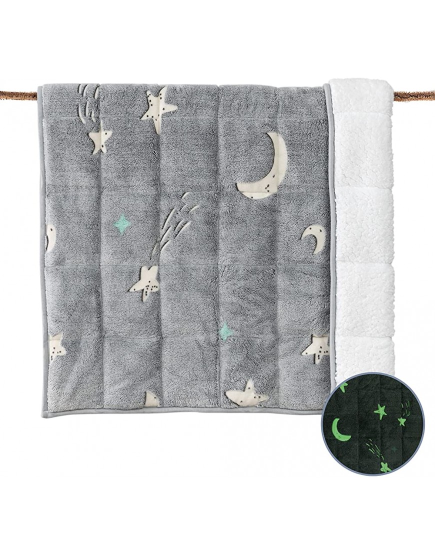 Uttermara Kids Weighted Blanket 5lbs Sherpa Fleece Glow in The Dark Blanket with Cozy Warm Sherpa and Soft Plush Flannel Heavy Luminous Throw Bed Blanket 36x48 inches Star Moon Grey - B445VC7SI