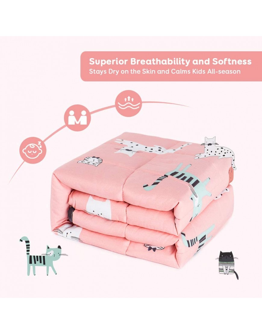 Wemore Kids Weighted Blanket 3 lbs 36 x 48 inches,100% Natural Cotton and Premium Glass Beads Heavy Weight to Relax and Stimulate Quality Sleep Pink Cat - BY96KFVBQ