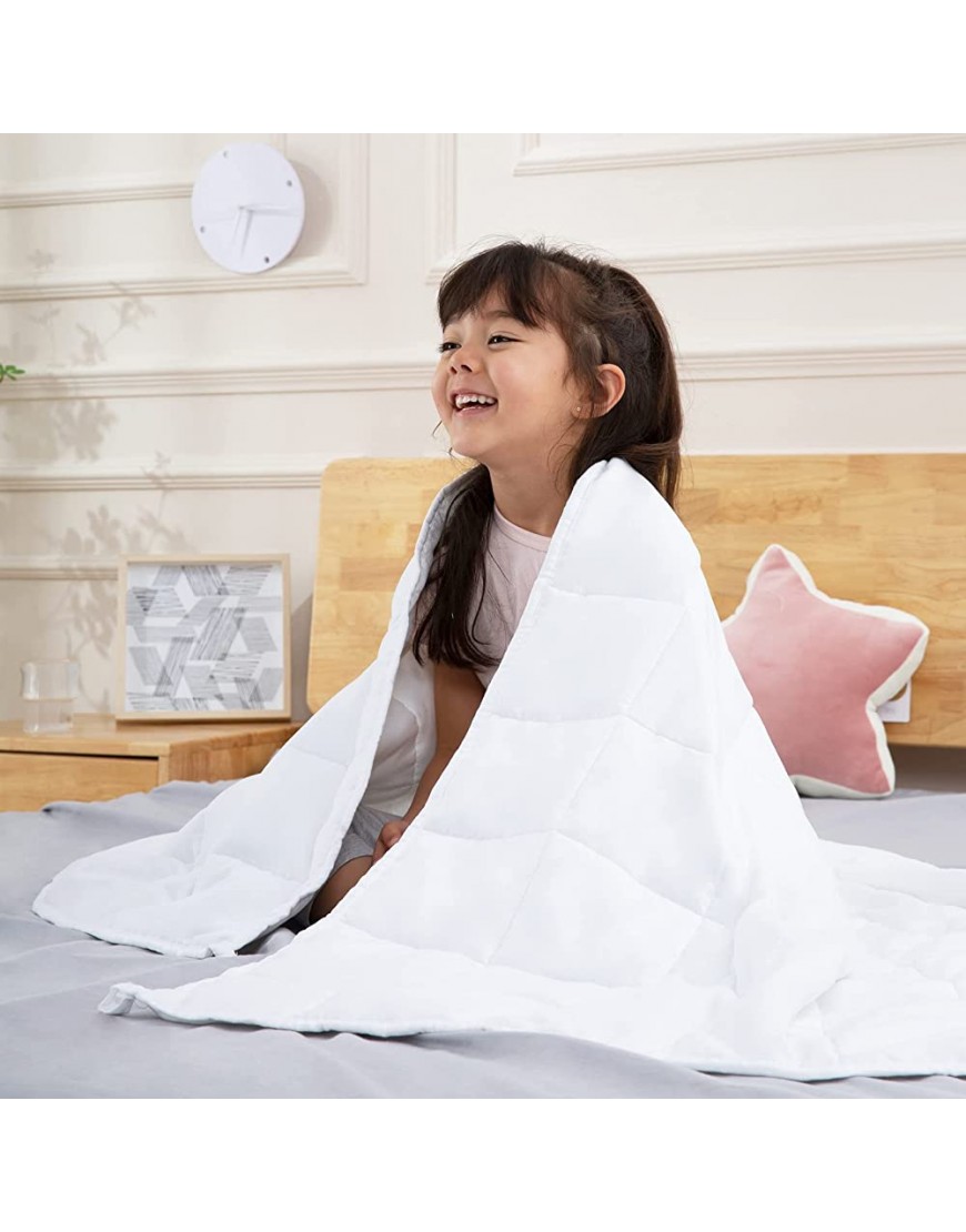Yescool Kids Weighted Blanket 5 lbs 36" x 48" White Cooling Heavy Blanket for Sleeping Perfect for 40-60 lbs Throw Size Breathable Blanket with Premium Glass Bead - BBZ9OPT5N
