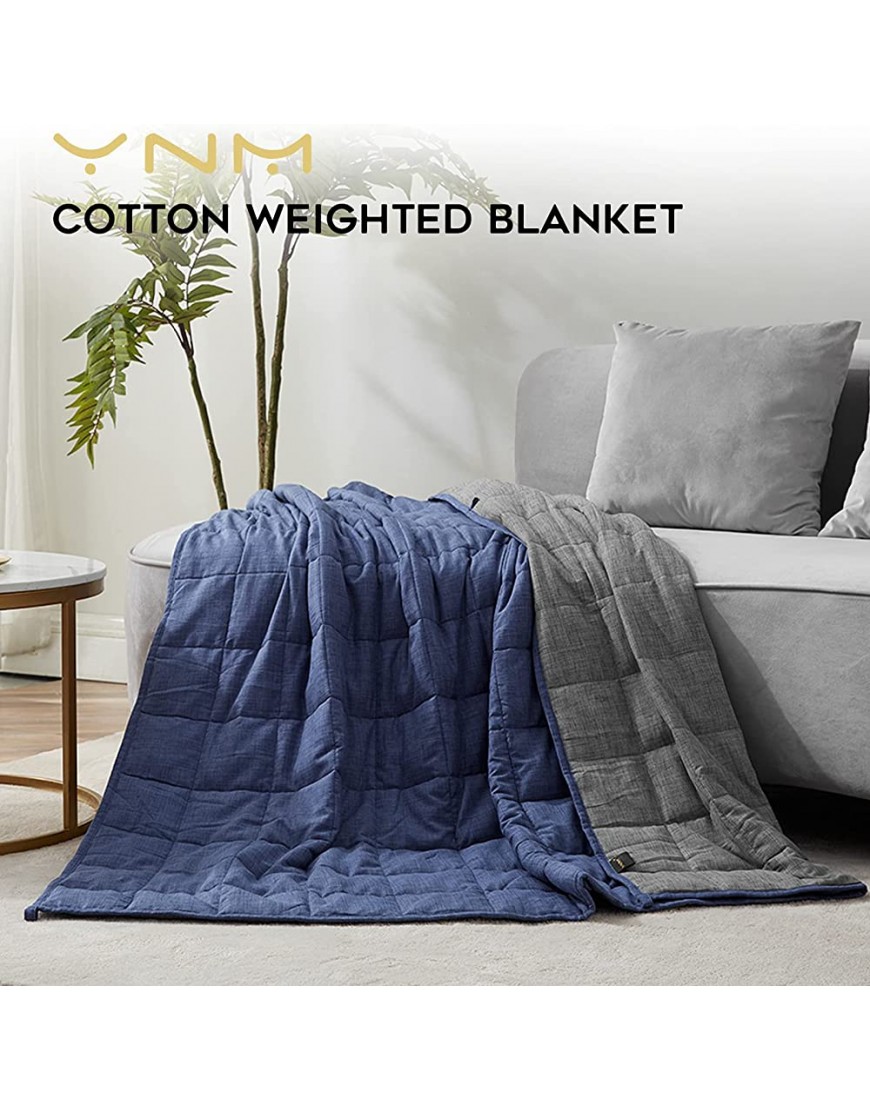 YnM Weighted Blanket — Linen Cotton Blend Fabric with Premium Glass Beads Blue Grey Reversible 60''x80'' 25lbs Suit for One Person~240lb Use on Queen King Bed … - BZSNKUISV
