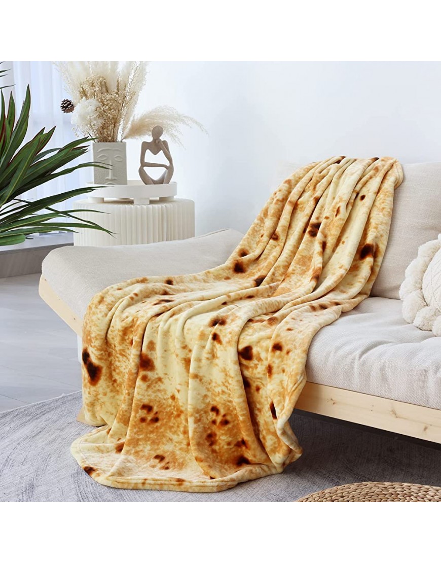 BNuitland 60 Burritos Tortilla Blanket 290 GSM Double Sided Giant Funny Realistic Food Blanket Novelty Tortilla Blanket for Adults and Kids,Super Soft Flannel Yellow Throw Blanket - BUWLIYSUR