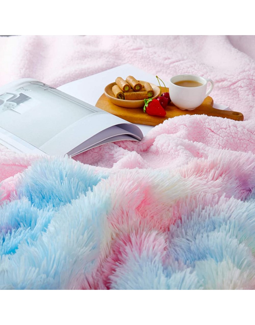 Bobor Rainbow Faux Fur Throw Blanket for Girls Super Shaggy Reversible Sherpa Fleece Microfiber Blanket Fuzzy Lightweight Plush Tie Dye Decorative Blankets for Couch Sofa Bed Rainbow 50x60 - BNHLOUQUJ