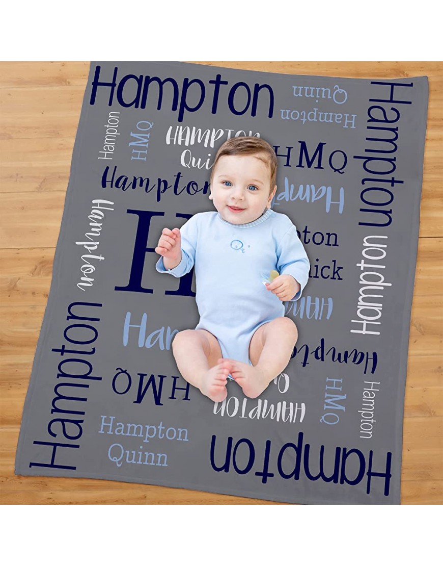 Custom Name Blanket for Baby Boys Personalized Monogram Blankets with Contrast Color Design Text Gift for Kids Toddler Blanket for Newborn Baby Friends or Family on Thanksgiving and Birthday - BQHU55NHC