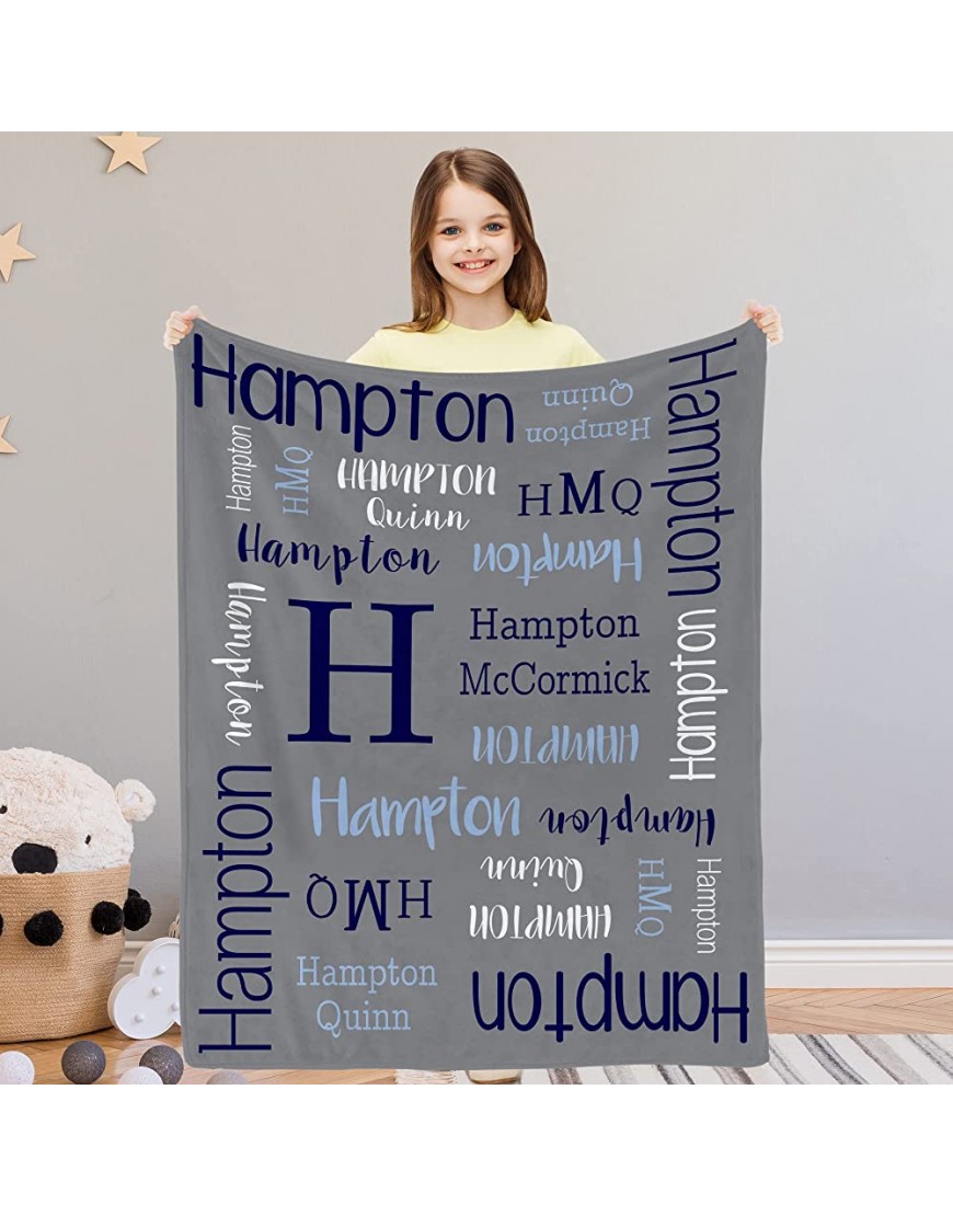 Custom Name Blanket for Baby Boys Personalized Monogram Blankets with Contrast Color Design Text Gift for Kids Toddler Blanket for Newborn Baby Friends or Family on Thanksgiving and Birthday - BQHU55NHC