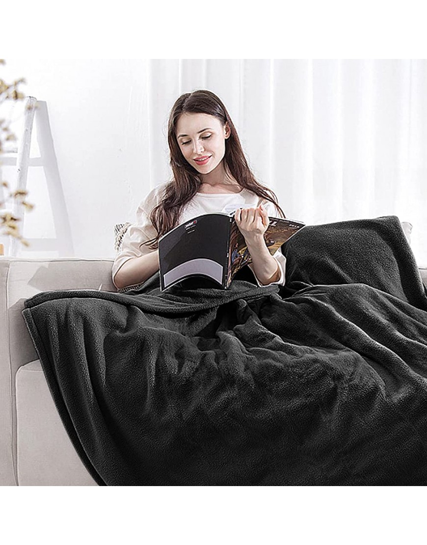 EIUE Comfortable Flannel Fleece Blanket,Ultra Soft Twin Size Full Body Warming Fuzzy Nap Quilt for Bed and Camping ,Reversible Microfiber Blanket for All SeasonBlack,60x80 inches - B9DGCTW9F