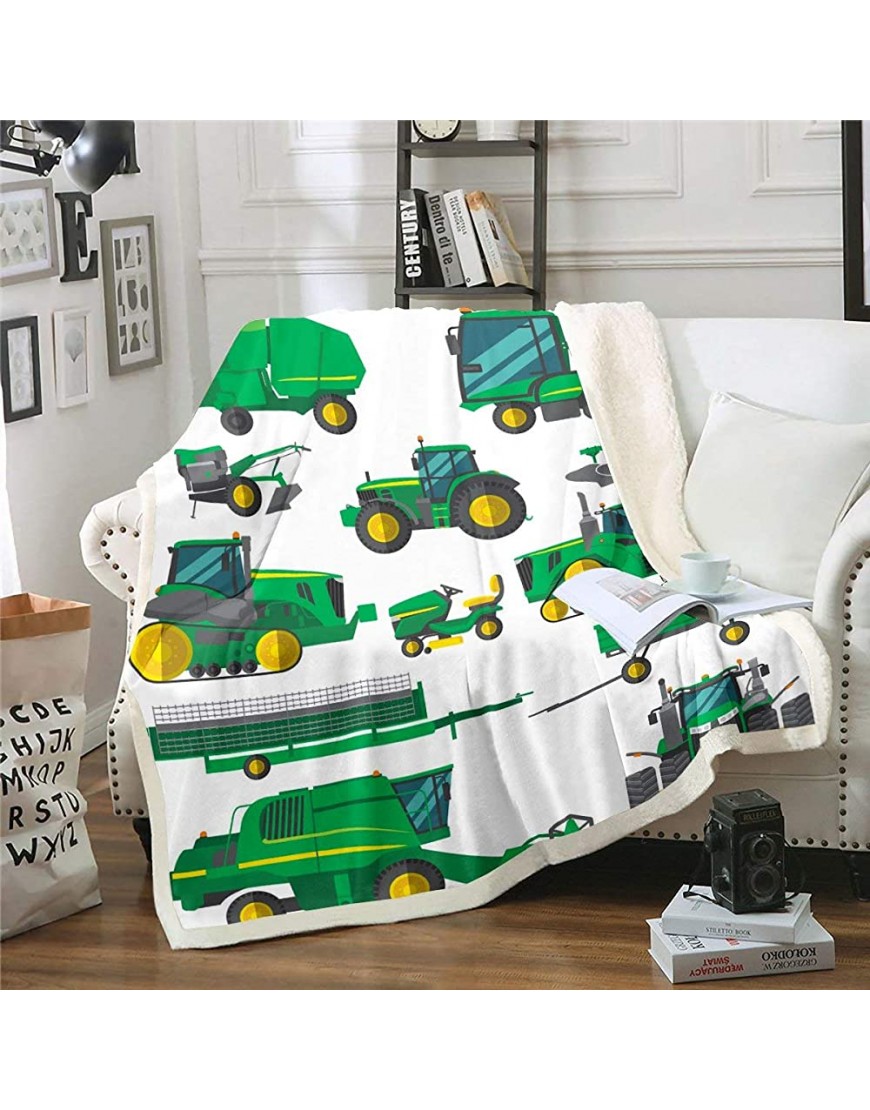 Erosebridal Equipment Trucks Sherpa Blanket Excavators Flannel Blanket Green Vehicle Bed Blanket for Child Kids Children Boys Teens Construction Tractor Throw Blanket for Bedroom Decor Throw - BXZA77T1K