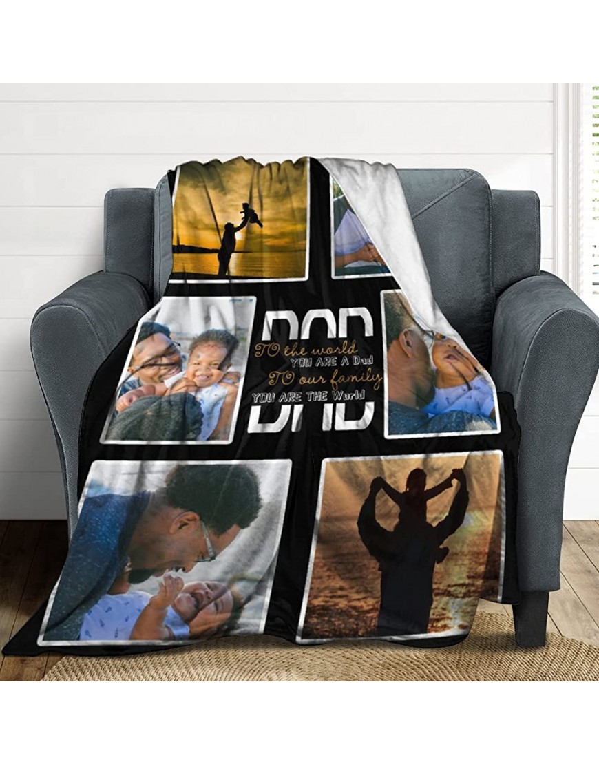 Fathers Day Blanket Personalized Picture Blankets Family for Adults Kids First Birthday Gifts for Dad from Baby Girl Custom Blanket with 6 Photos Multi Colors - BAAZ2DWG2