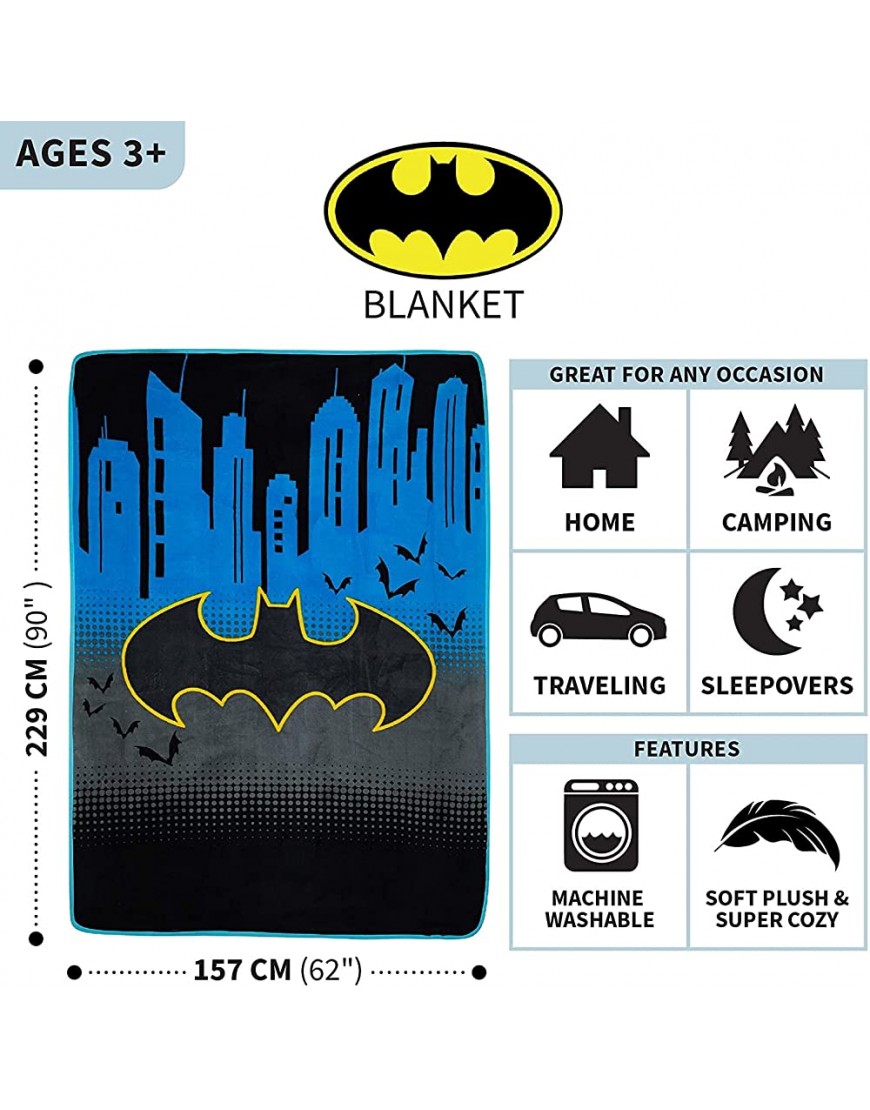 Franco Batman Logo Ultra Soft Plush Micro Raschel Blanket for Kids Twin Full Size 62' x 90' - BZAU0FLRW