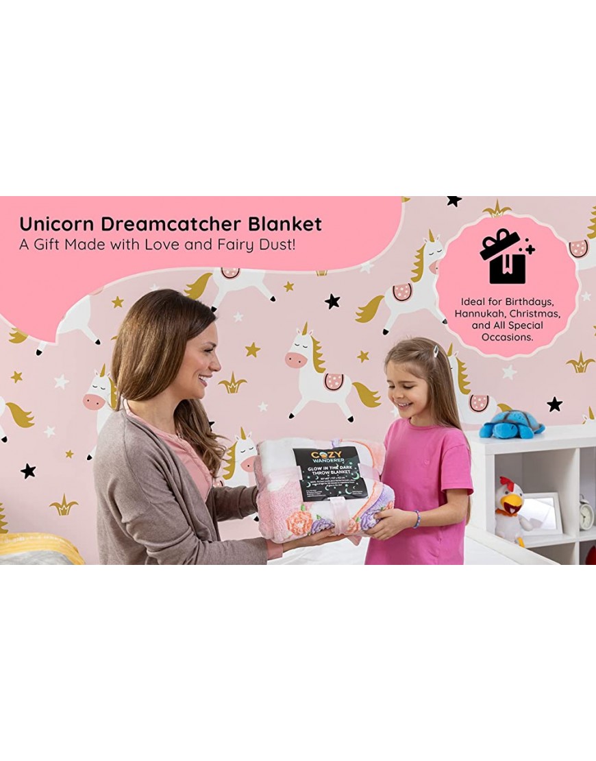 Glow in The Dark Unicorn Blanket for Girls Super Soft Plush Fluffy Pink Unicorn Throw Blanket for Girls with 6+ Hours of Glowing Fun- Magical Unicorn Gifts for Girls Teens & Grandkids-60 x 50 - BH0HQFYDW