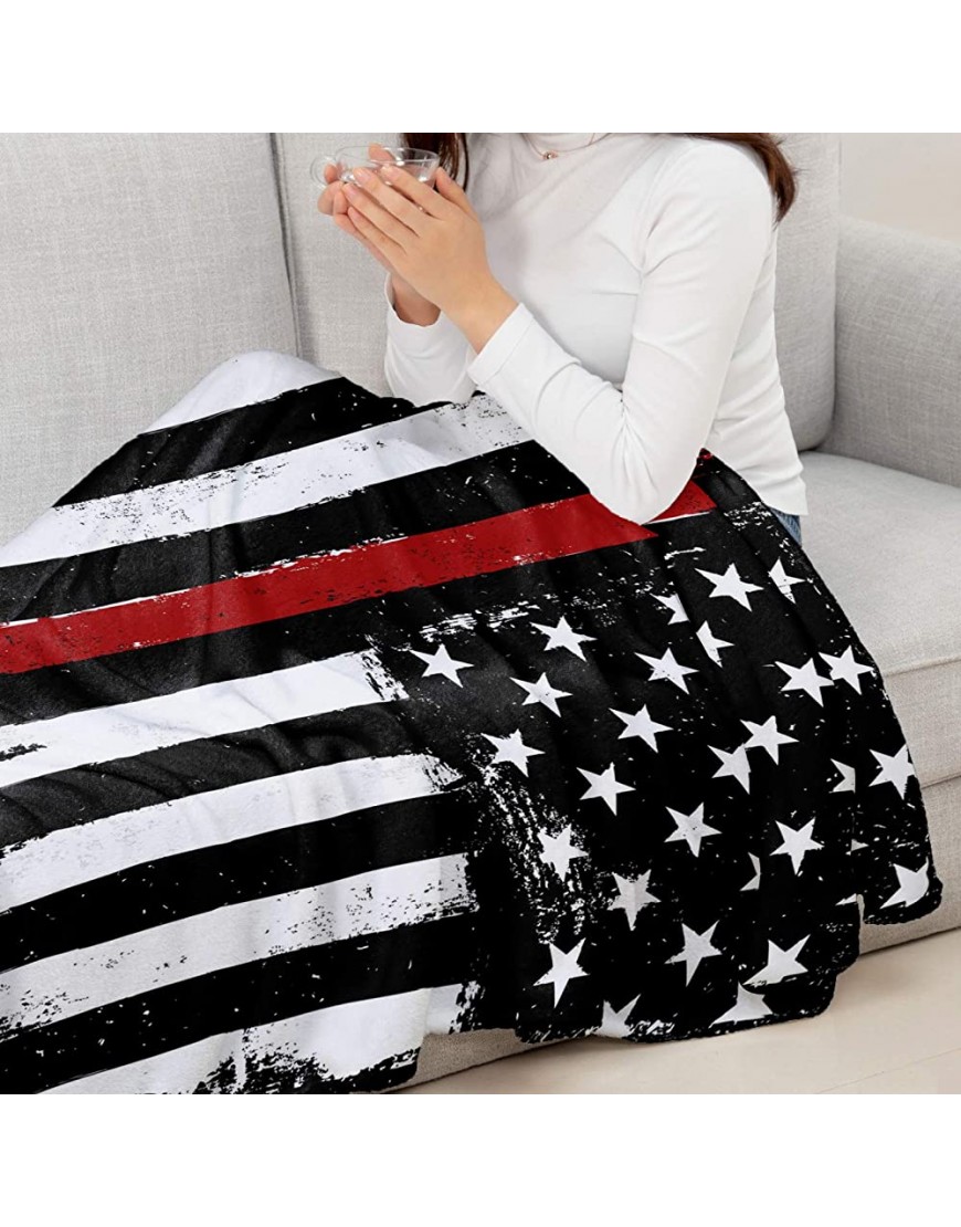 Homey Room Cozy Flannel Blanket for Couch Bed Travel 50 x 60 Inches Thin Red Line USA Flag Art Print Luxury Soft Warm Plush Microfiber Throw Blanket for Children Parents Decor&Gift - BGGUDOXOT