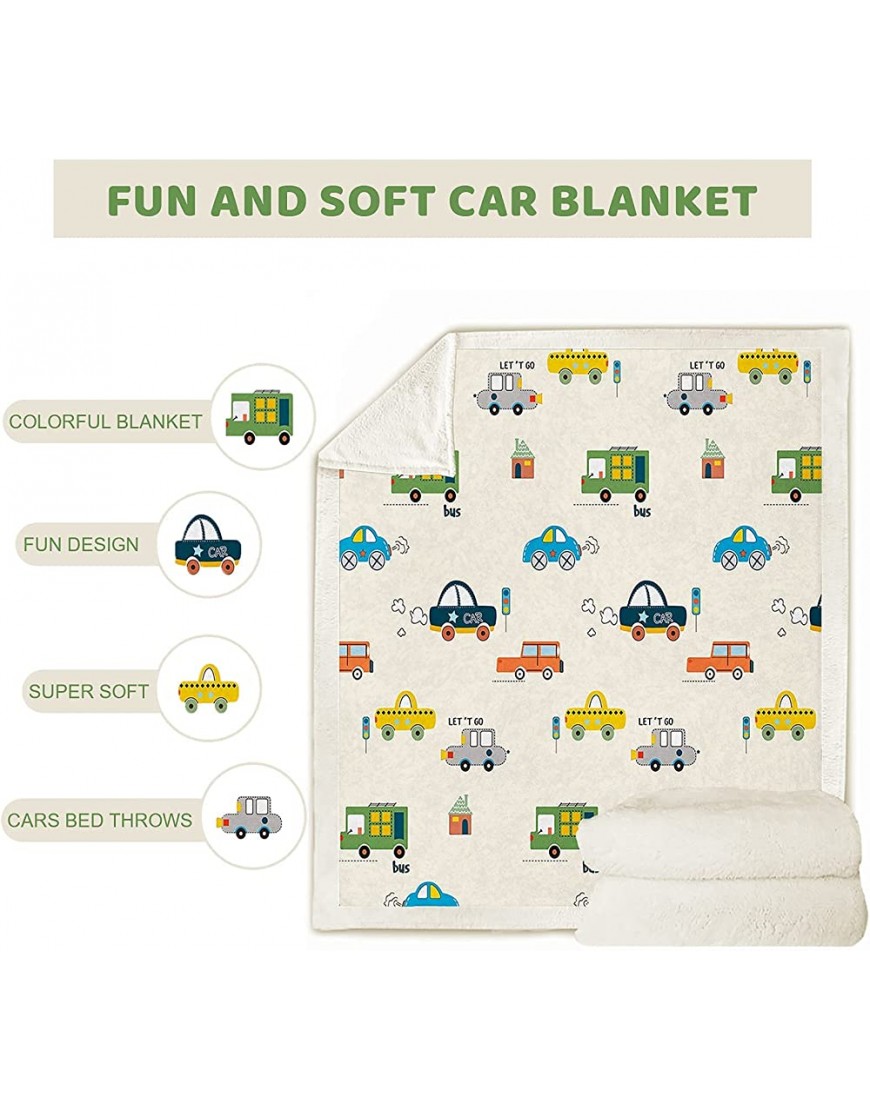 Kid Cartoon Blanket Cars Flannel Fleece Throw Blankets Cars for Boys Kids Soft Microfiber Blankets Plush ​for Bed Sofa Chair 50x60 Inches - B9M55L5SV