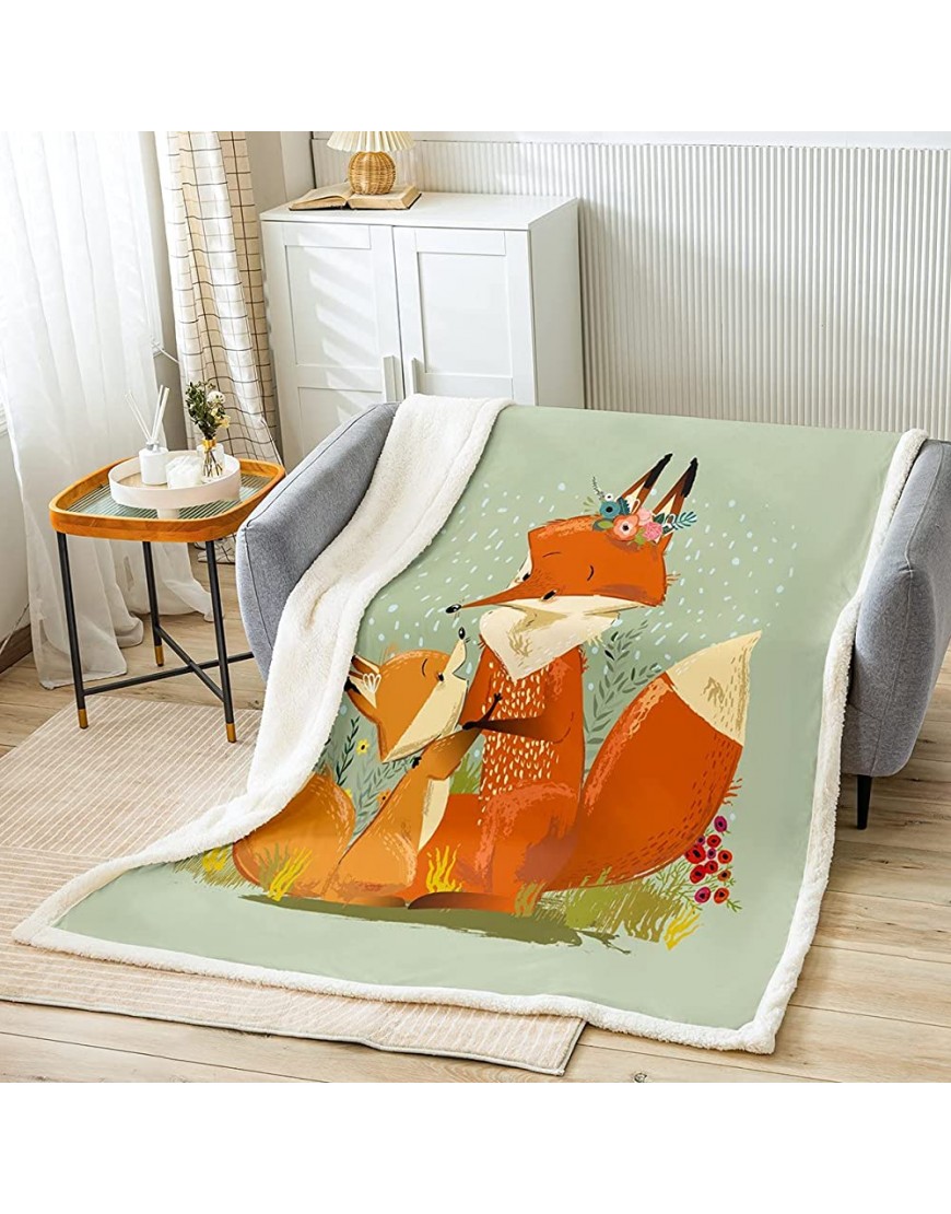 Kids Fox Print Plush Blanket Cartoon Fox Fleece Throw Blanket 3D Animal Theme Sherpa Blanket for Boys Girls Floral Woodland Fox Fuzzy Blanket Nature Theme Bed Couch Chair Room Decor Twin 60x80 Inch - BLFDDGSMS