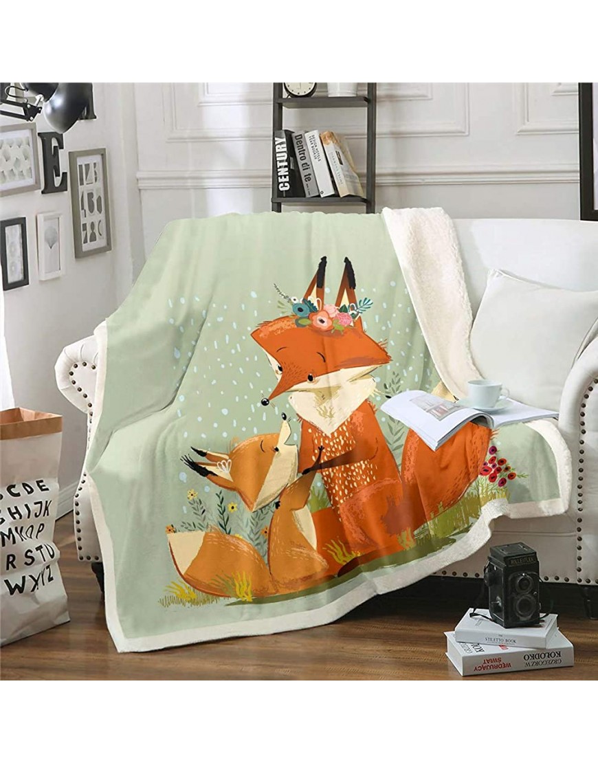 Kids Fox Print Plush Blanket Cartoon Fox Fleece Throw Blanket 3D Animal Theme Sherpa Blanket for Boys Girls Floral Woodland Fox Fuzzy Blanket Nature Theme Bed Couch Chair Room Decor Twin 60x80 Inch - BLFDDGSMS