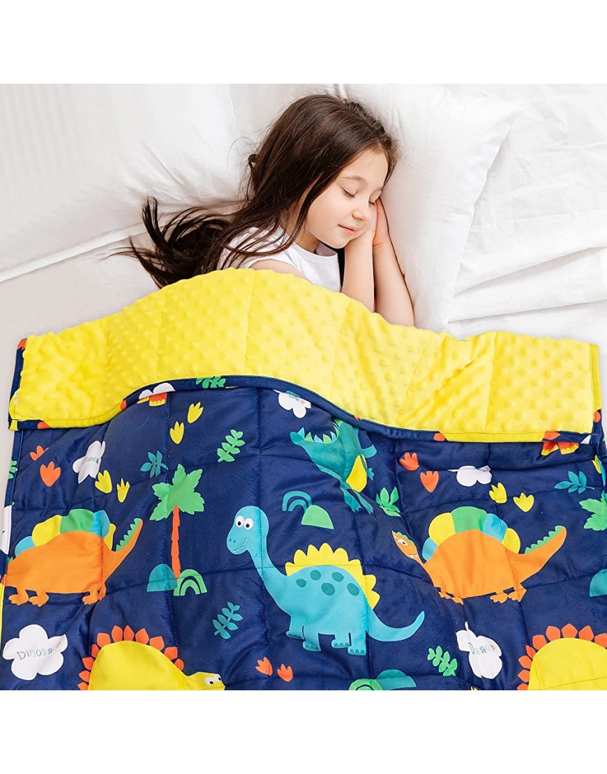 Kids Weighted Blanket 5 Pounds 36" x 48" Insugar Fleece Minky Dots Toddler Heavy Blanket Throw for Bed Sleeping Soft Children Blankets Gift for Boys and Girls Blue Dinosaur - B3OS18L9K
