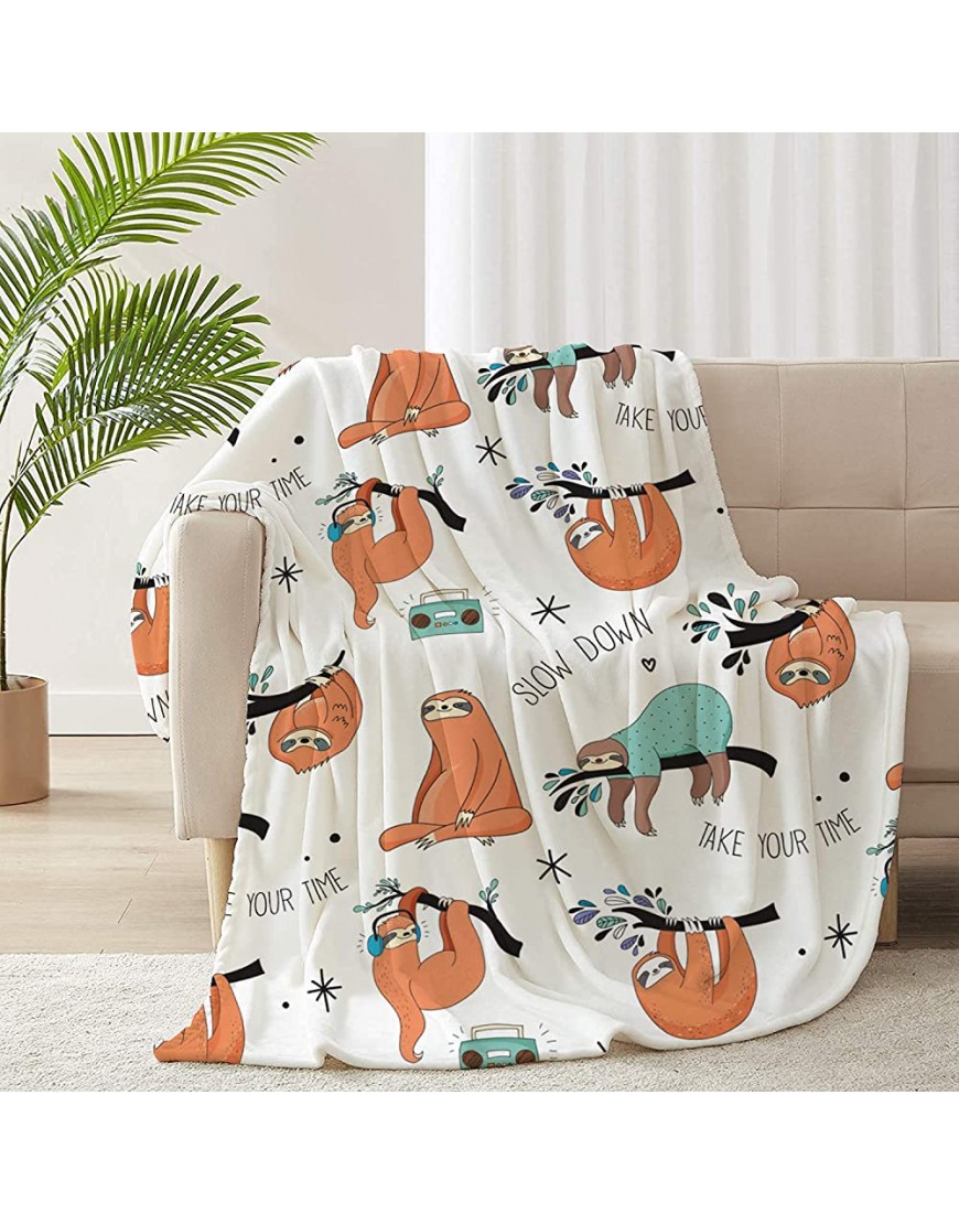 Mayakaka Cute Sloth Printed Throw Blanket Soft Warm Flannel Bed Blanket for Bedroom Living Rooms Sofa Camping for Kids Adults Women Gift White Small 40x50 in - B5BO0WJ6J