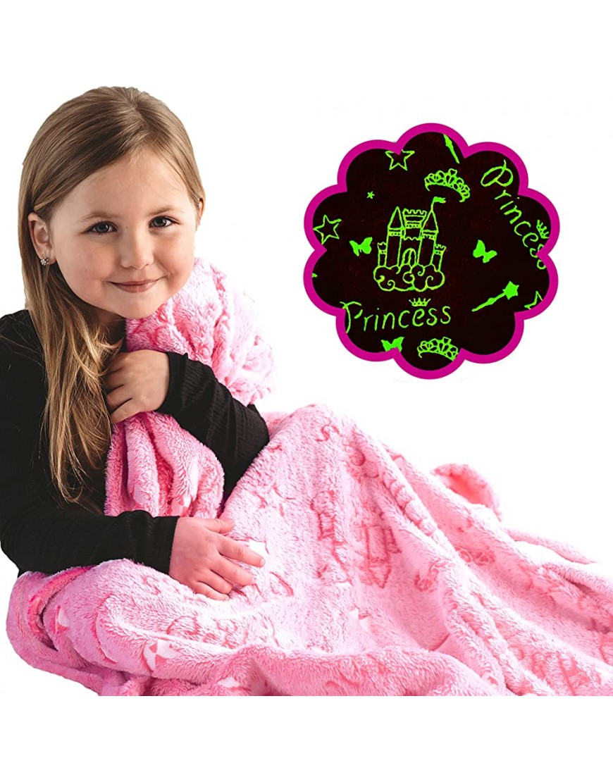 Princess Blanket Glow in The Dark Luminous Magical Blanket for Little Girls Soft Plush Pink Fantasy Castle Blanket Throw for Kids Large 60in x 50in Glowing Stars Blankets Gift for Girls - BH9GI1SAC