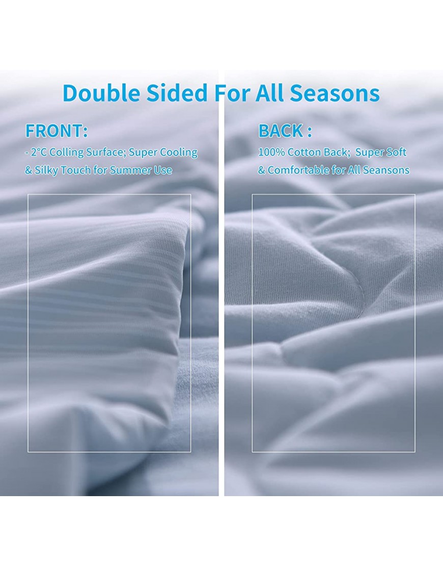 SHERWOOD All Season Cooling Blankets Double Sided Cooling Comforter with Cooling Fiber[SGS Oeko-TEX Certified] Breathable Cool Comforter Soft & Machine Washable Blankets Blue 78'' x 90'' - BGFQE5946