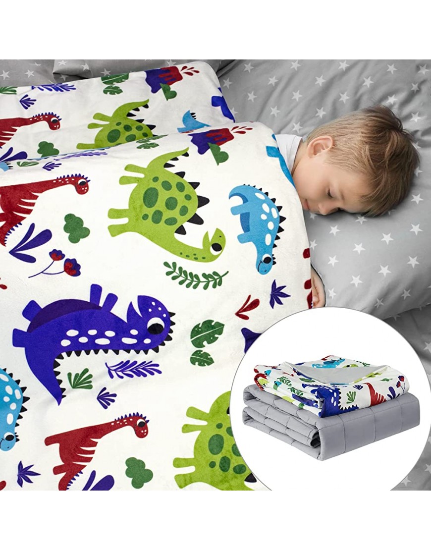 Solfres Kids Weighted Blanket 7lbs 41 x 60 inches White Cartoon Dinosaur Volcano Printing Heavy Blanket for Children and Teens Sleeping Ultra Soft and Cozy - BSQYOWMTI