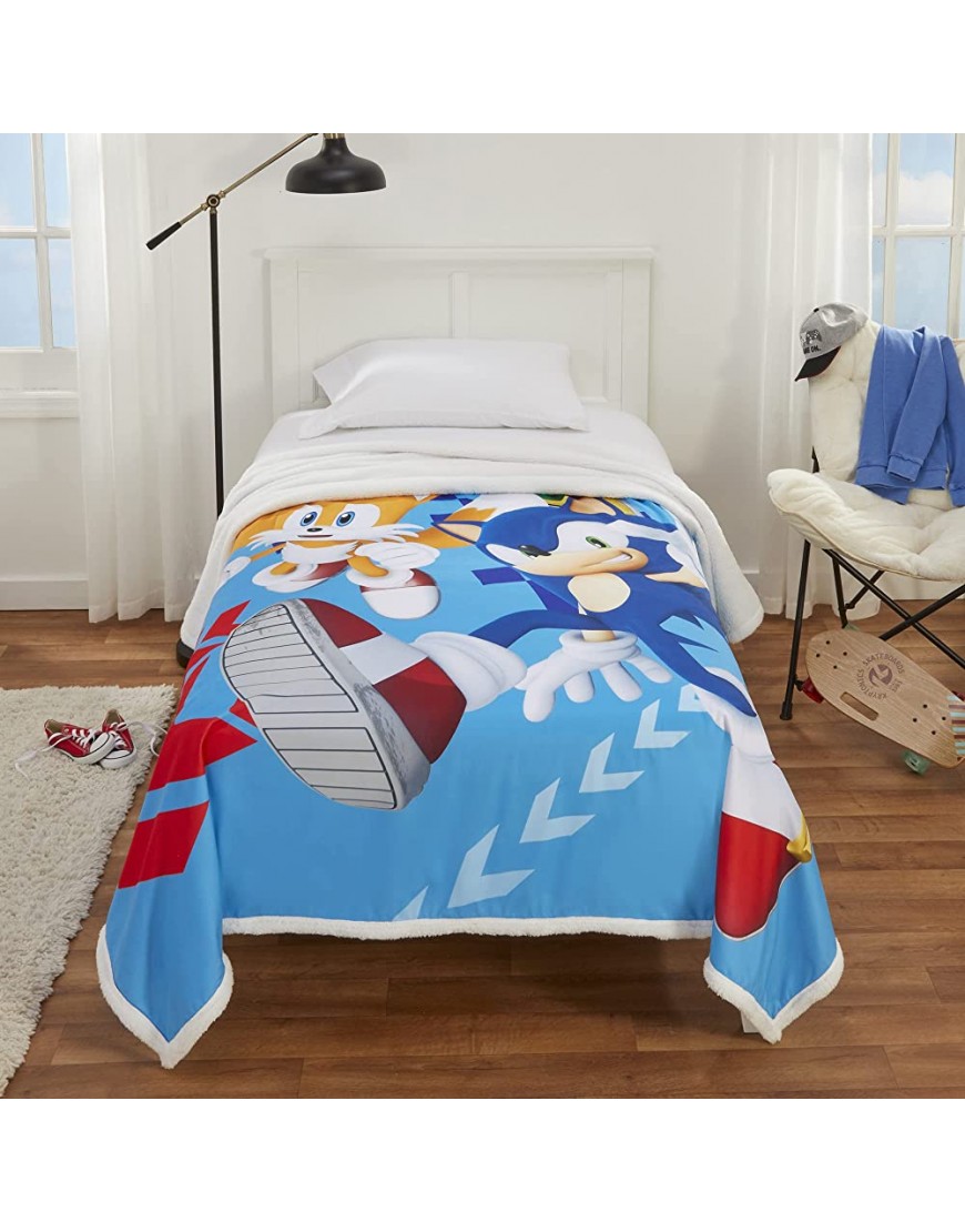Sonic The Hedgehog Soft Premium Plush Sherpa Blanket Throw 70 in x 90 in by Franco - BF6F0U1Q2