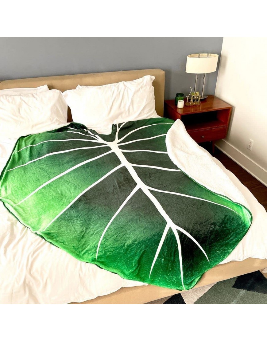 wastreake Large Green Leaf Plush Blanket Wrapping Towel Decorative Bed Kids Flower Cute Throw Great for Plant Lovers for Couch and Bed - BEGVEW42D