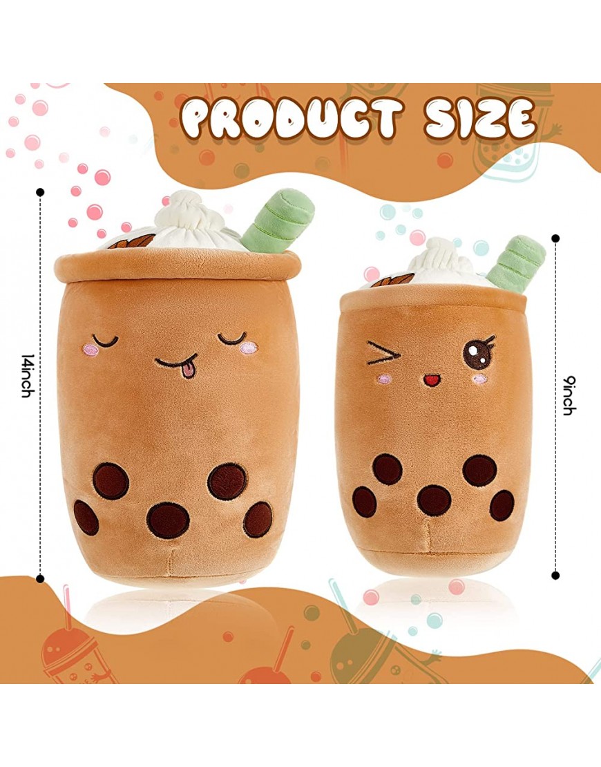 2 Pieces Boba Plush Bubble Tea Plushie Stuffed Pillow Toy Cute Cartoon Cup with Suction Tubes Milk Tea Plushie Adorable Cuddle Toy Pillow Kawaii Cartoon Gift for Kids Home Decor 9.1 Inch 14 Inch - BSFEF43P9