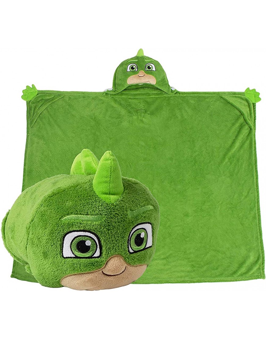 Comfy Critters Stuffed Animal Blanket – PJ Masks – Kids Huggable Pillow and Blanket Perfect for Pretend Play Travel nap time. Gekko - BYKT67GQG