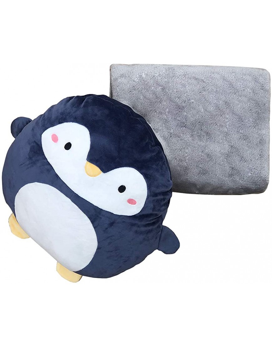Hofun4U Soft Penguin Plush Hugging Pillow 16 Inch Cute Anime Throw Pillow Stuffed Animal Doll Toy with Coral Fleece Blanket Girls Boys Gifts for Birthday Valentine Christmas Travel Holiday - BSH19QNWG