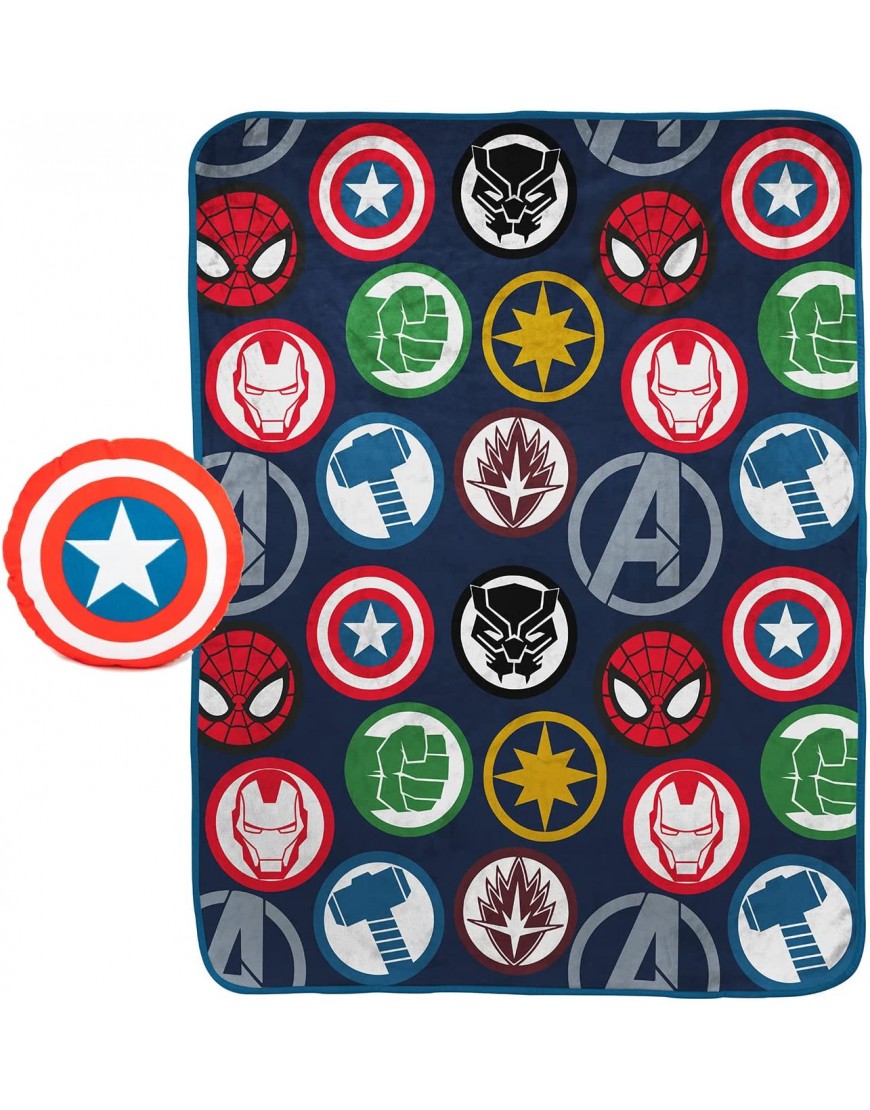 Jay Franco Marvel Avengers Nogginz Set 40 x 50 Inch Blanket & Pillow Kids Super Soft 2 Piece Nogginz Set Featuring Spiderman Iron Man & Black Panther Official Marvel Product - BEBVBC91R