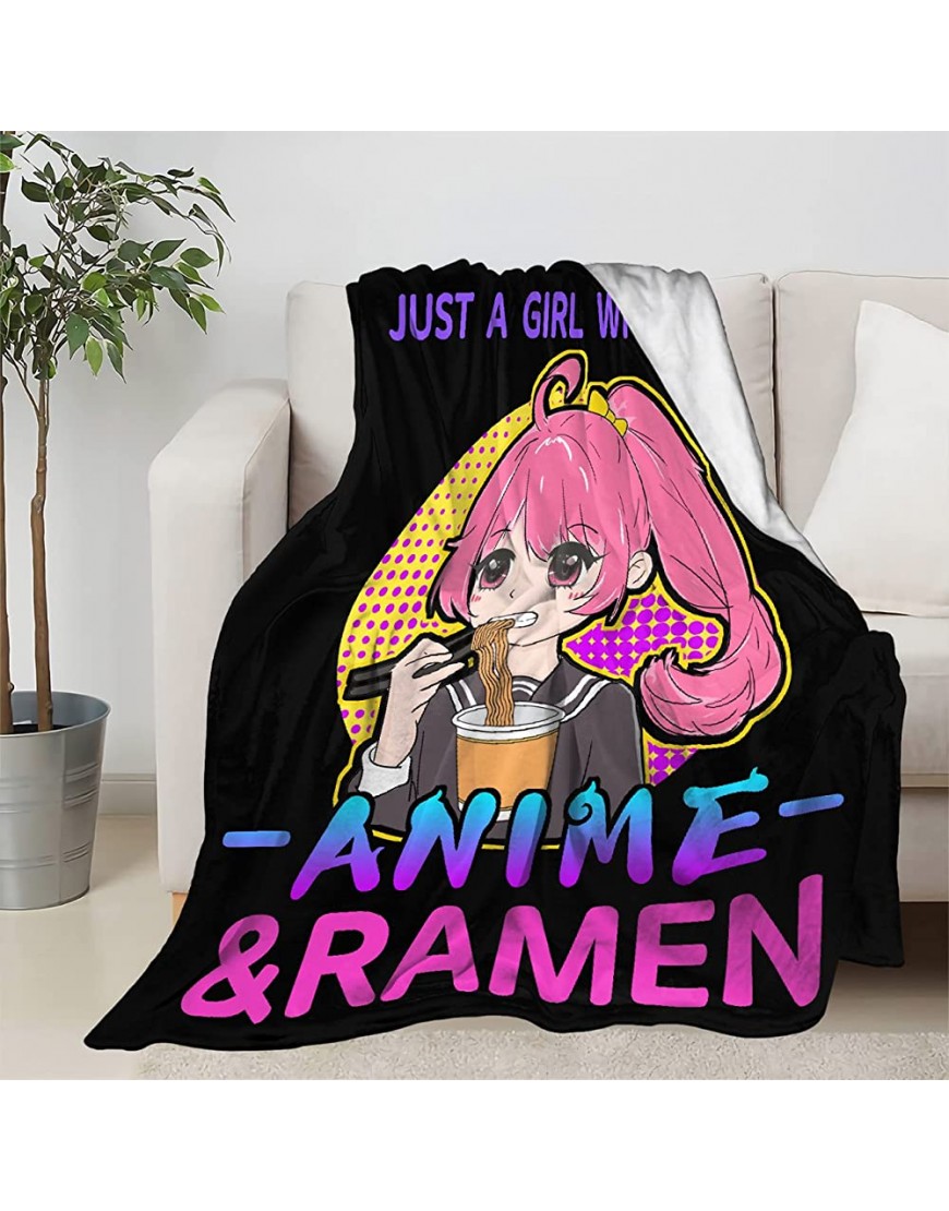 Just a Girl Who Loves Anime&Ramen Blanket Throw Ultral Soft Warm Lightweight Flannel Fleece Microfiber Funny Anime Quote Blanket Suit for Bed Couch Sofa Travel Gift 120x90 XL for Family - BE97WOXP6