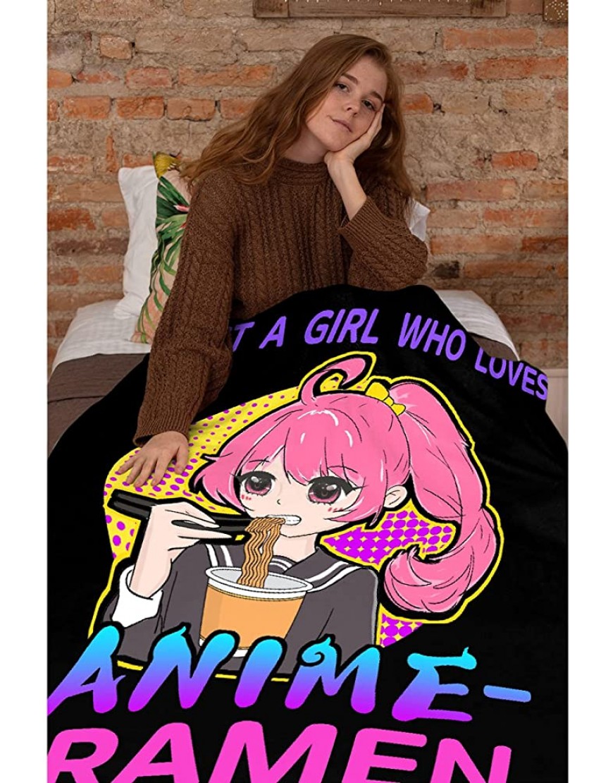 Just a Girl Who Loves Anime&Ramen Blanket Throw Ultral Soft Warm Lightweight Flannel Fleece Microfiber Funny Anime Quote Blanket Suit for Bed Couch Sofa Travel Gift 120x90 XL for Family - BE97WOXP6