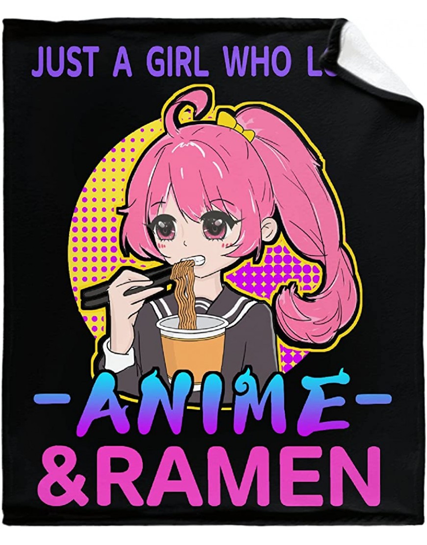 Just a Girl Who Loves Anime&Ramen Blanket Throw Ultral Soft Warm Lightweight Flannel Fleece Microfiber Funny Anime Quote Blanket Suit for Bed Couch Sofa Travel Gift 120"x90" XL for Family - BE97WOXP6