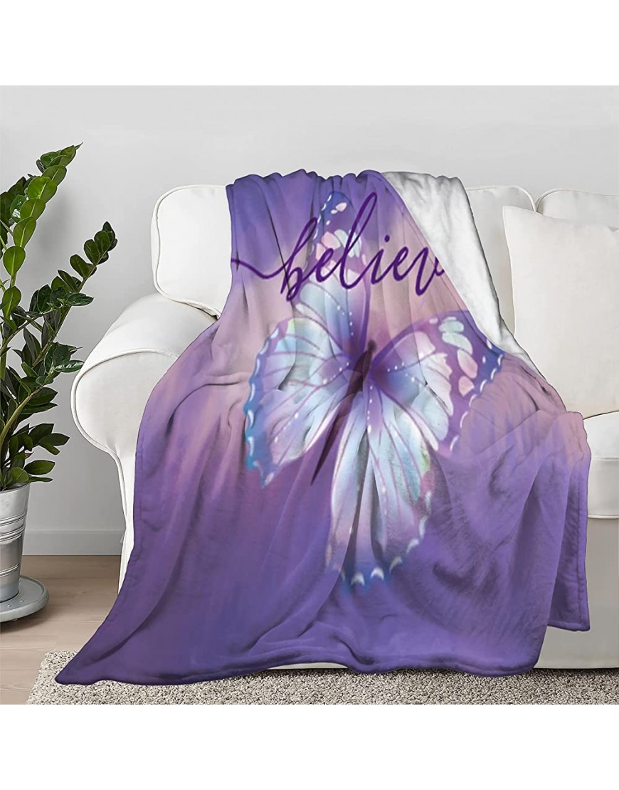 Lokapala Believe ~ Purple Pastel Butterfly Blanket Throw Quilt Bedspread Flannel Soft Warm Lightweight High Breathable Plush Fluffy Blankets for All Season Spring Summer Autumn S 50"X40" for Kid - BWWUWIU28