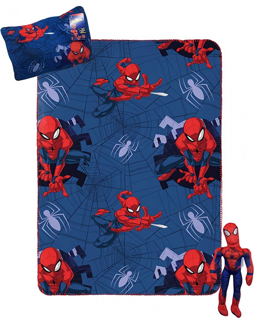 Marvel Spiderman Travel Set 3 Piece Kids Travel Set Includes Blanket Pillow & Plush Offical Marvel Product - BO7EO84MP